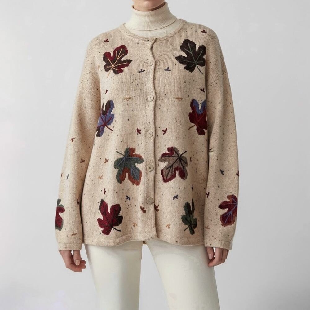 Y2K Embroidered Cardigan Sweater M Cabinore Fall Earth Tones Grandmacore